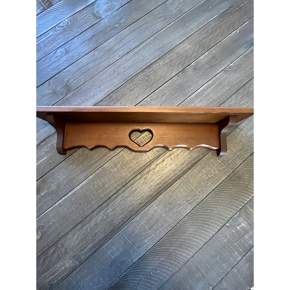 Wood Wall Shelf Heart Cutout Scalloped Edge Floating Display Brown 24in